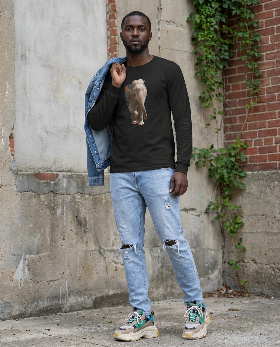 Charging Indian Elephant, Moss Apparel, Long Sleeve T-Shirt