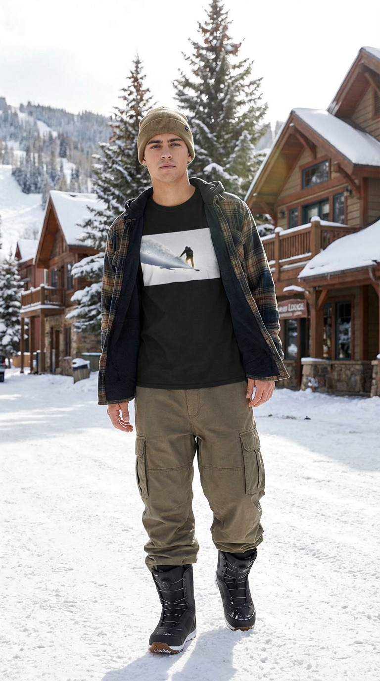 Powder Surfer, French Alps Snowboarder in the Powder, Moss Apparel, Unisex T-Shirt