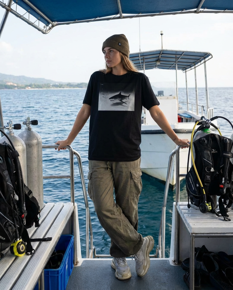 Tiger Shark Approach, Bimini Shark Labs, Moss Apparel, Cotton T-Shirt – Wildlife Apparel by Moss Apparel