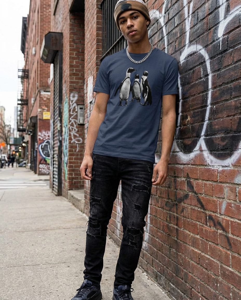 Penguin Huddle, Wildlife Conservation, Moss Apparel, Unisex T-Shirt – Wildlife Apparel by Moss Apparel