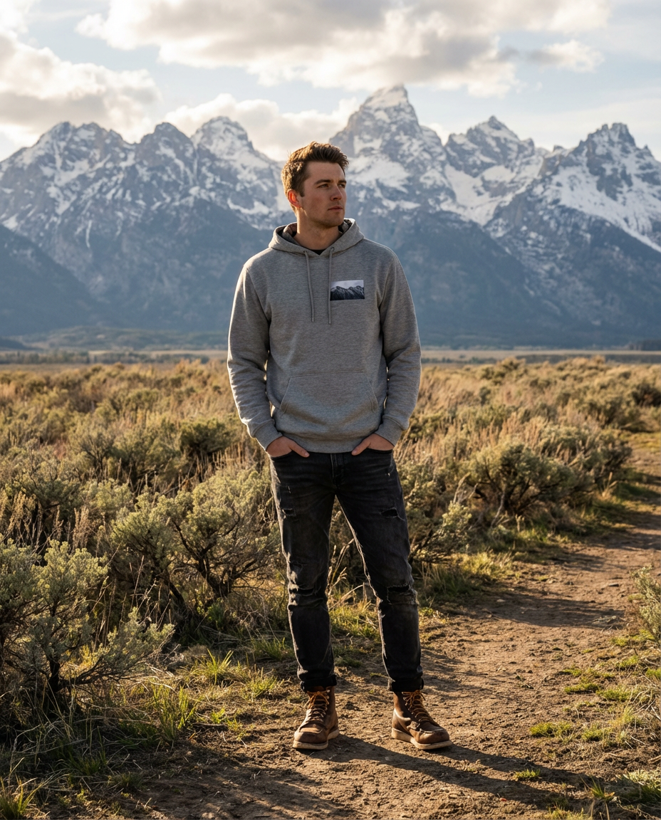 Wyoming Mountain Peaks, The WYldlife Fund, Moss Apparel, 50/50 Hoodie – Wildlife Apparel by Moss Apparel