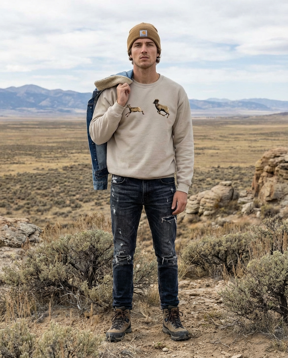 Bighorn Sheep Fun, The WYldlife Fund, Moss Apparel, Crewneck Sweatshirt – Wildlife Apparel by Moss Apparel