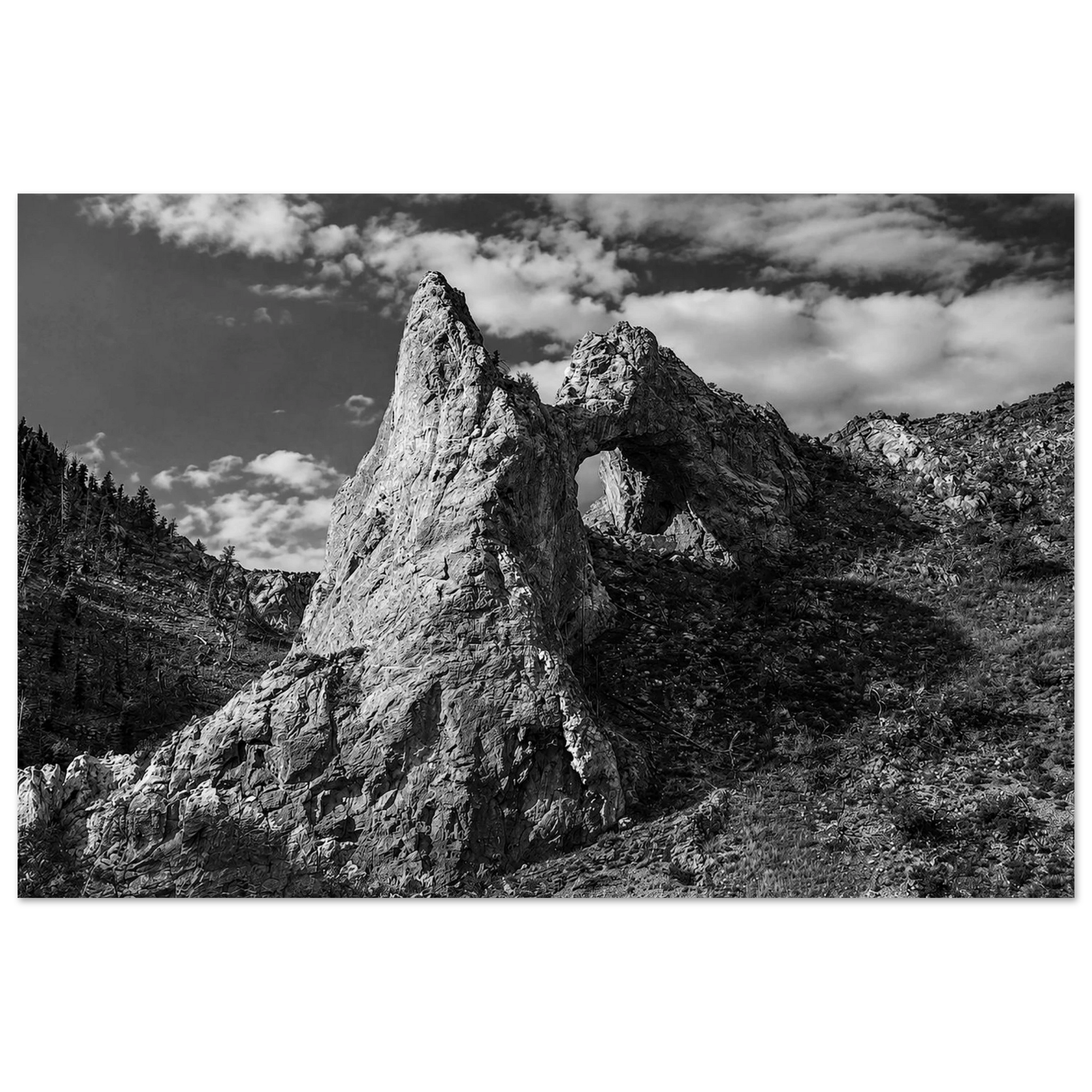 Sunlit Monolith with Arch and Hillside Setting by Robert Moss – Fine Art Photography Print