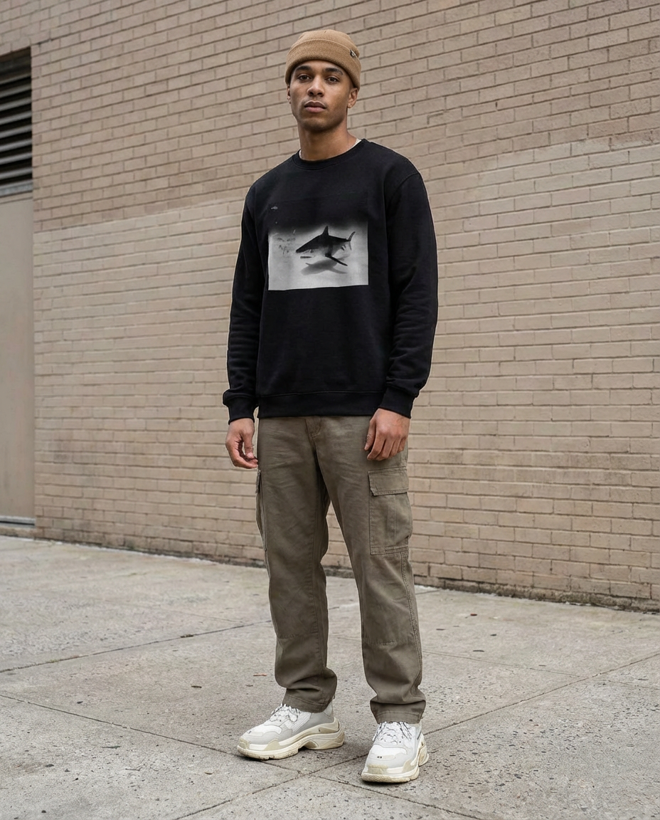 Tiger Shark Approach, Bimini Shark Labs, Moss Apparel, Crewneck Sweatshirt – Wildlife Apparel by Moss Apparel