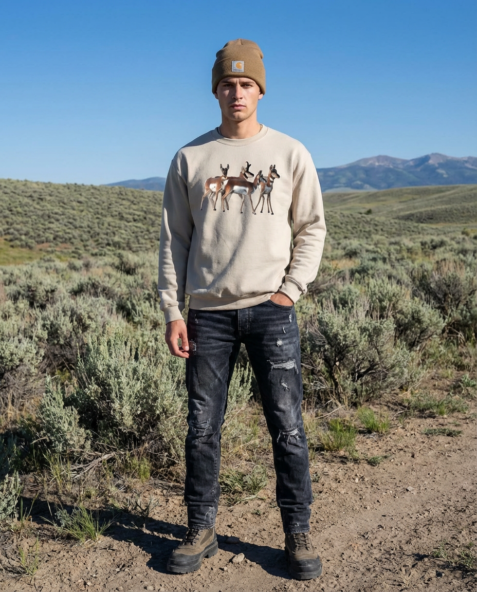 Pronghorn Huddle, The WYldlife Fund, Moss Apparel, Crewneck Sweatshirt