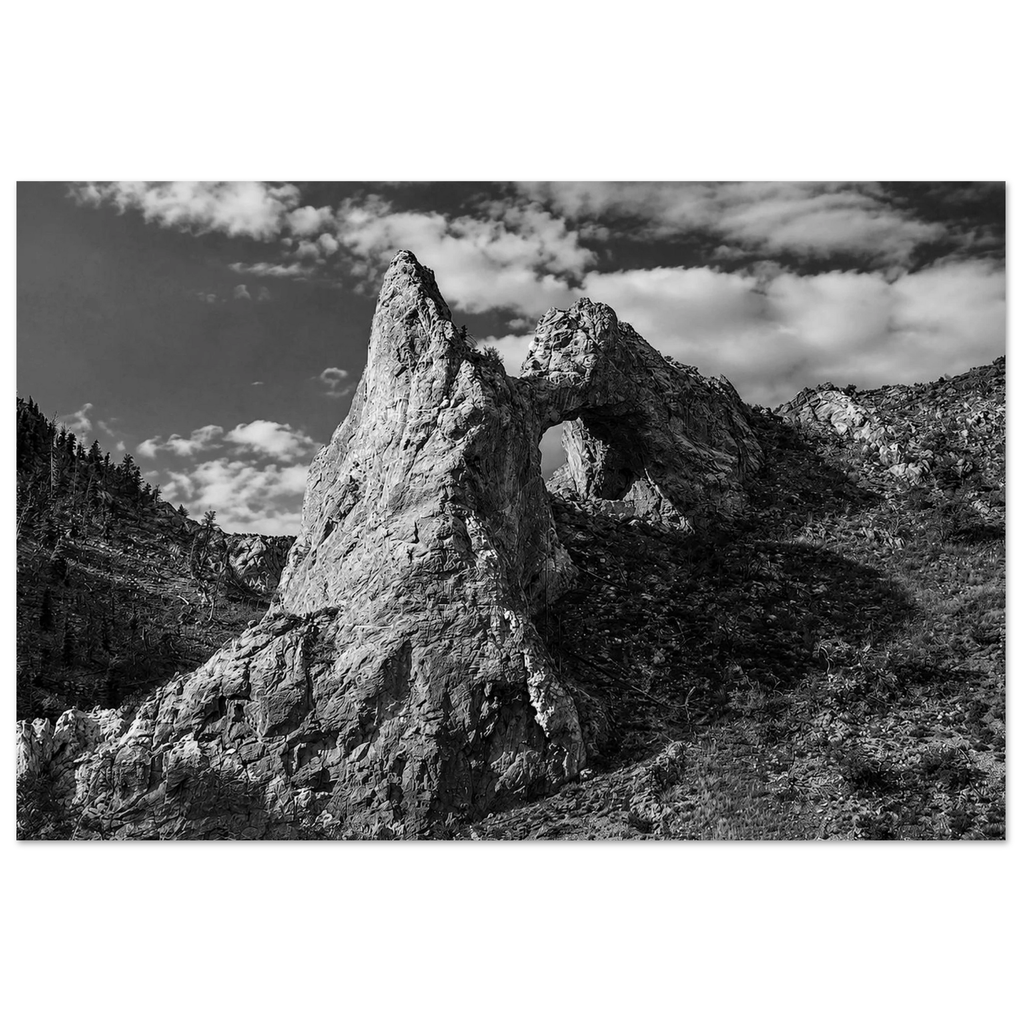 Sunlit Monolith with Arch and Hillside Aluminum Print by Robert Moss – Fine Art Photography Print