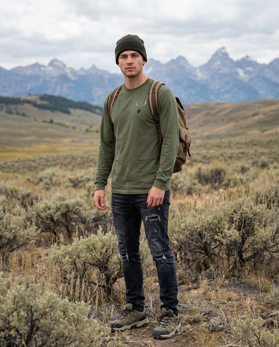 Elk Antlers, The WYldlife Fund, Moss Apparel, Long Sleeve T-Shirt