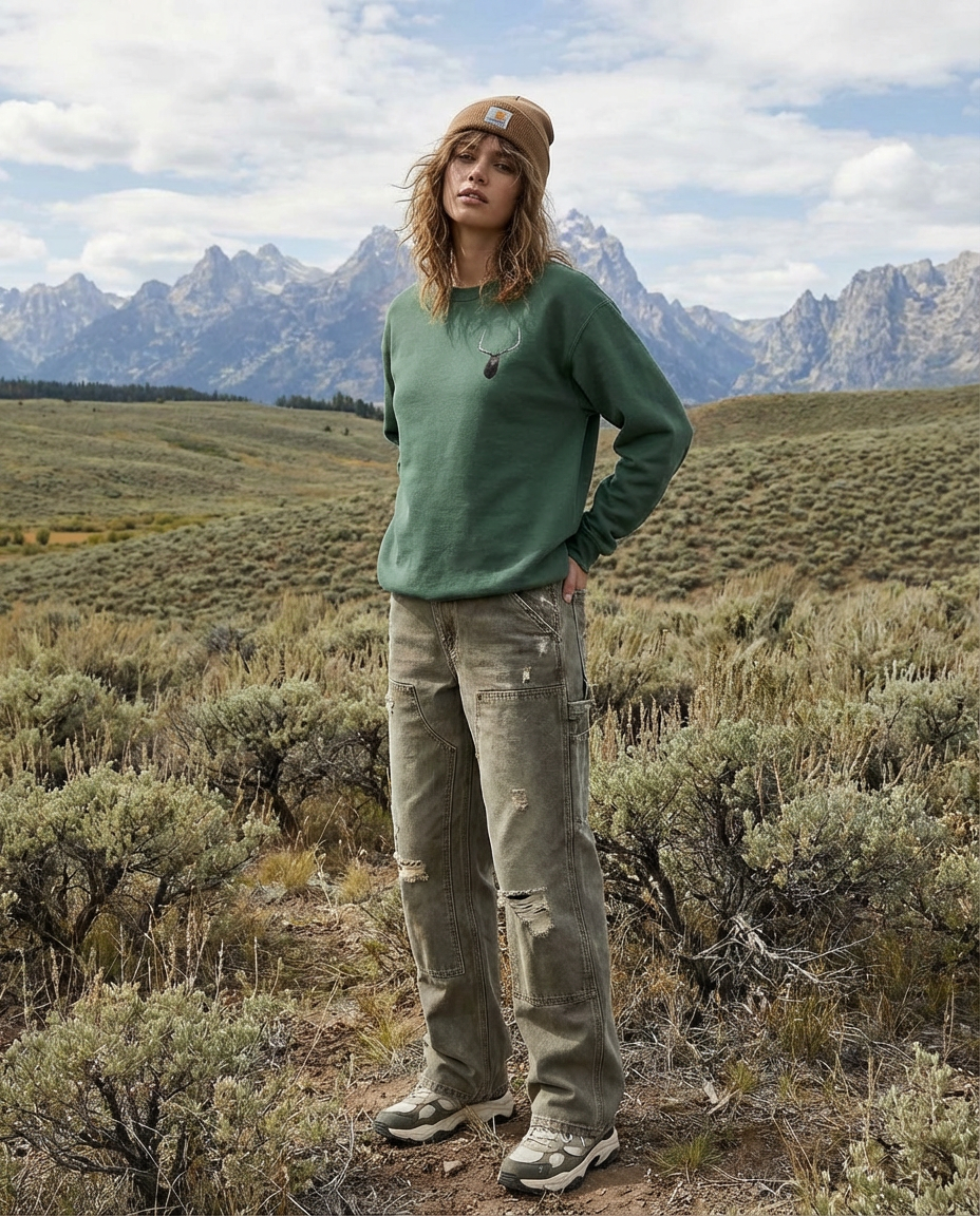 Elk Antlers, The WYldlife Fund, Moss Apparel, Crewneck Sweatshirt