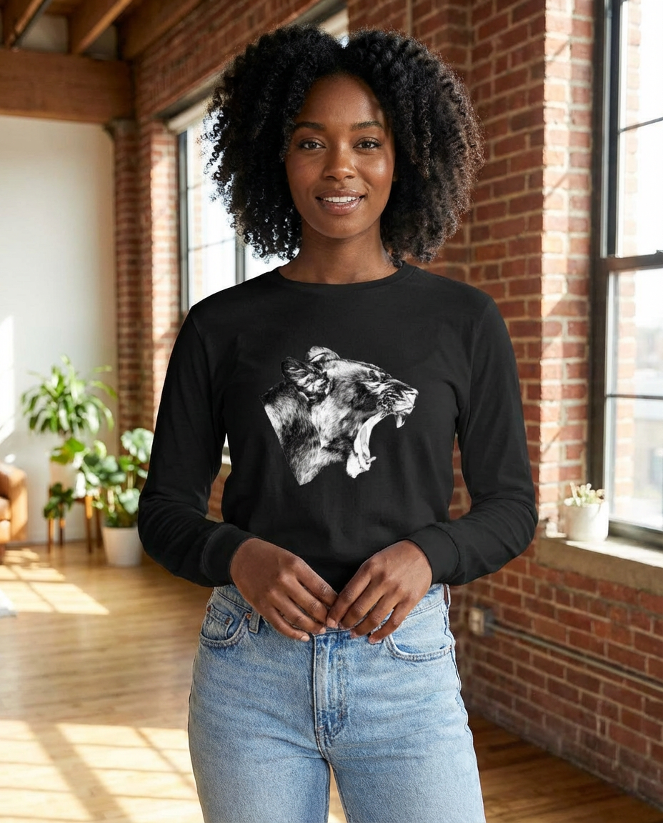 Lioness' Roar, lion lovers, wildlife fans, Moss Apparel, Unisex Long Sleeve T-Shirt Fuel