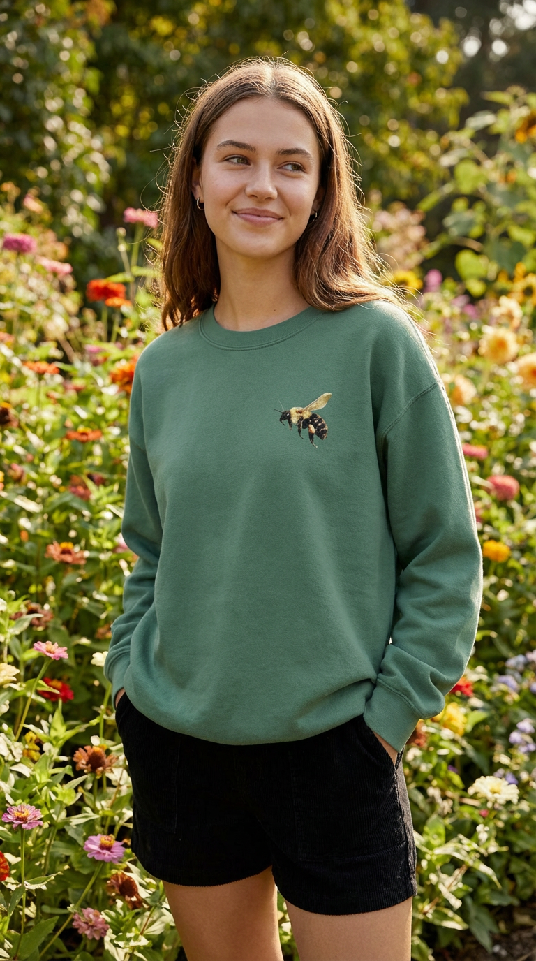 Bee and Butterfly Habitat Fund Crewneck Sweatshirt – Wildlife Apparel by Moss Apparel