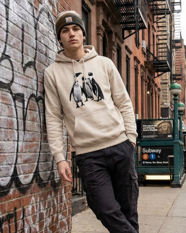 Penguin Huddle, Moss Apparel Hoodie