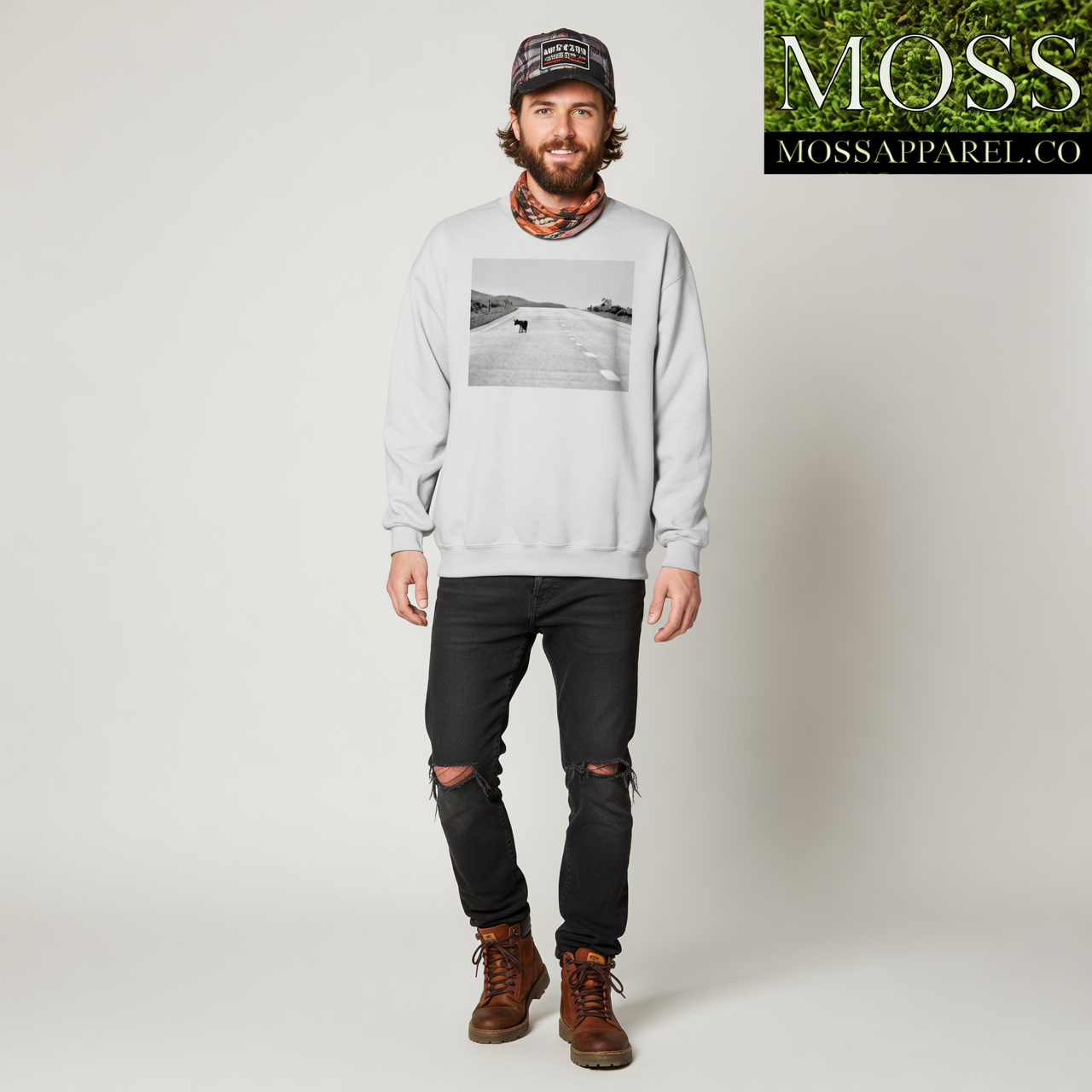 Lone Coyote, Wildlife Clothing, Moss Apparel, Crewneck Sweatshirt – Wildlife Apparel by Moss Apparel
