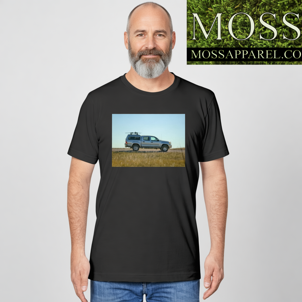 Lost Skier in a Tacoma, Bad Lands South Dakota, Moss Apparel, Unisex T-Shirt