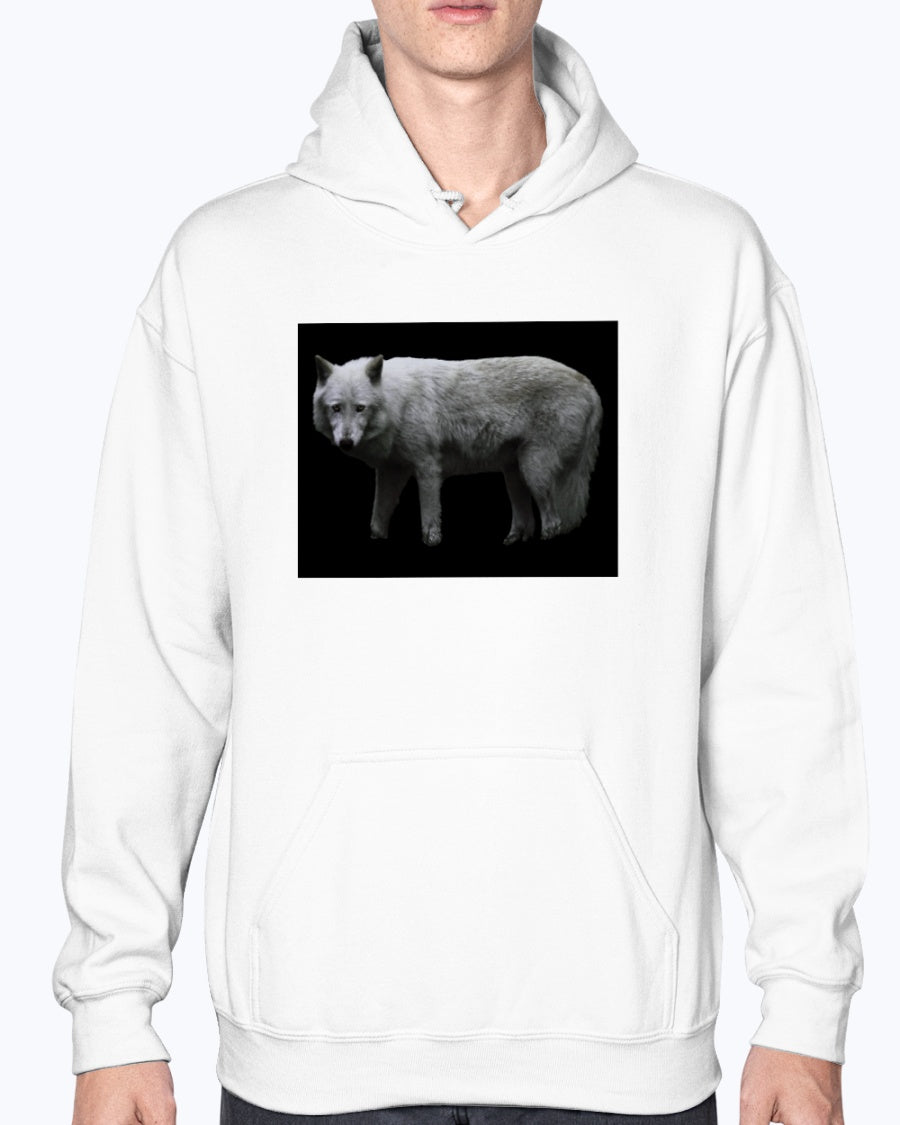 Detailed look at the Grey Wolf design on White fabric